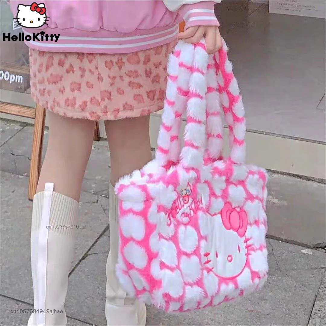 Hallo Kitty Tasche Y2k Luxus Designer Sanrio Plüsch Schulter Umhängetaschen Koreanischen Handtaschen Für Frauen Einkaufen JK Lolita Nette Mädchen