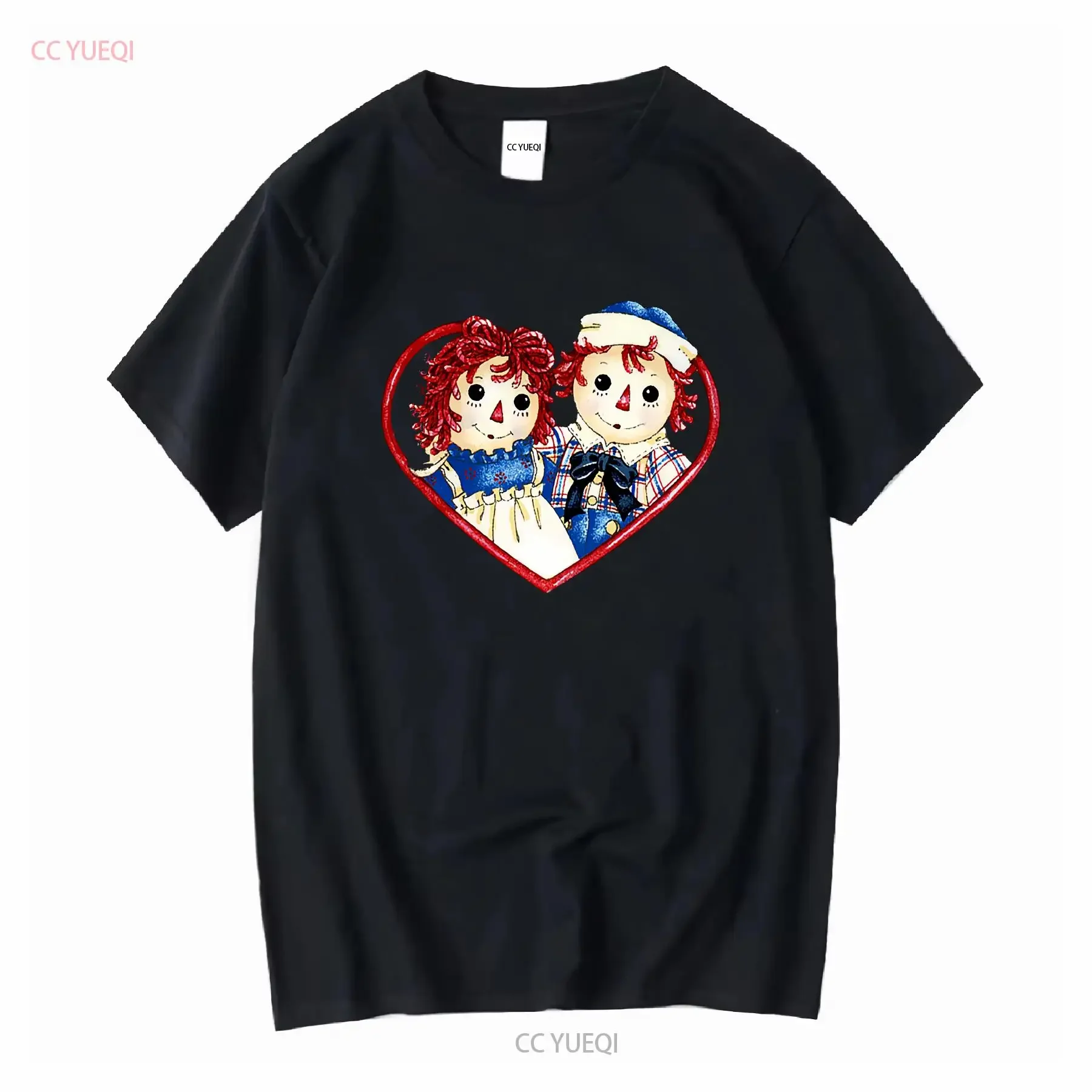 Фото Винтажная футболка из джерси Raggedy Ann and Andy Dolls с сердечками, винтажная стираная слегка дизайнерская одежда унисекс №1