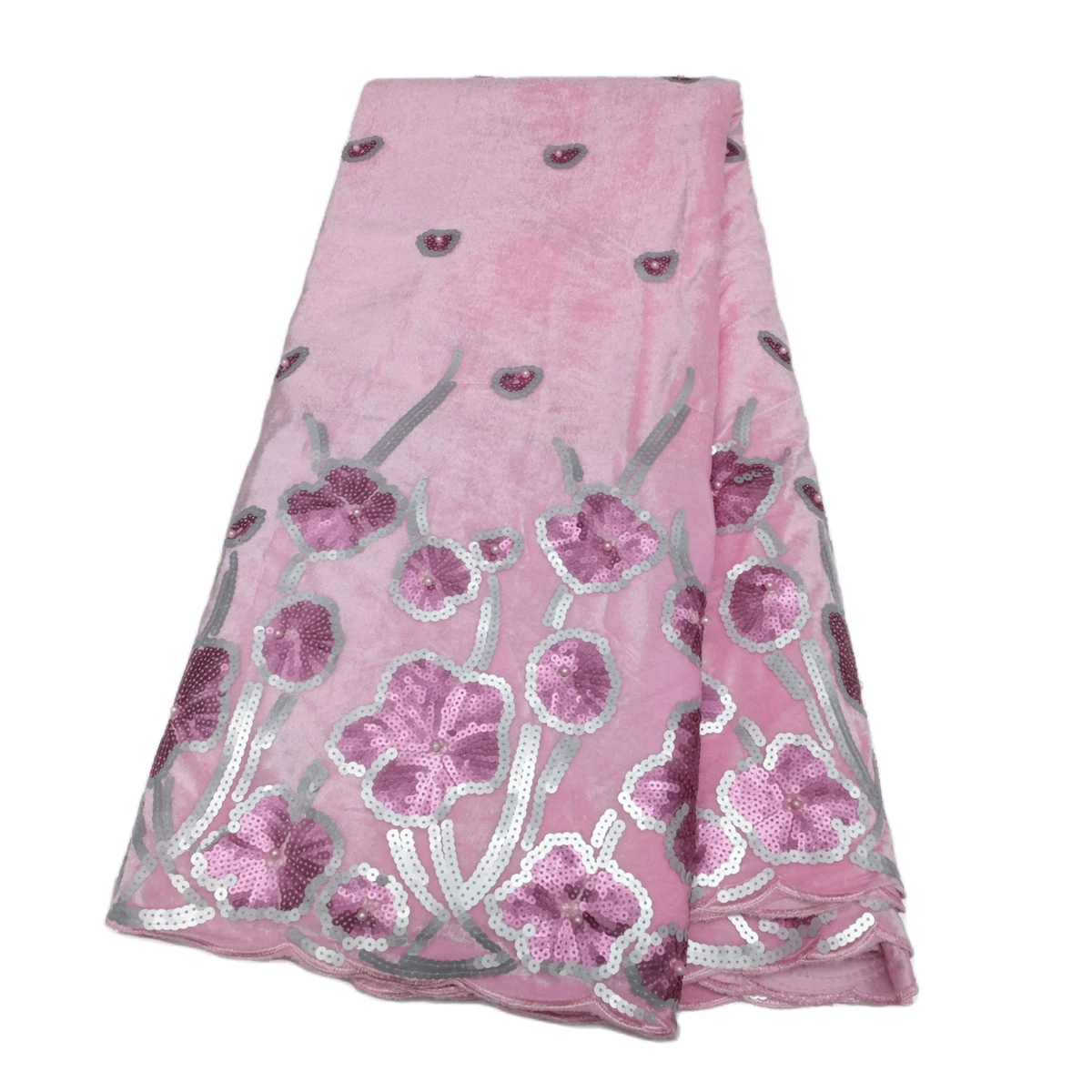 

African Lace Fabric High Quality Velvet Fabrics Embroidery With Sequines Women Dress Sewing 5 Yards
