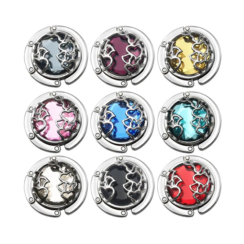 

1Pc Creative Crystal Heart Foldable Bag Hook Hanger Portable Purse Handbag Bag Holder Table Edge Hanging Women Handbag Organizer