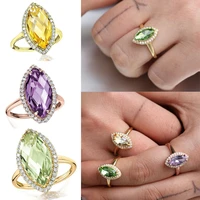 milangirl fashion 3 colors horse eye shaped crystal ring mirco paved rhinestone zircon jewelry for wedding engagement party