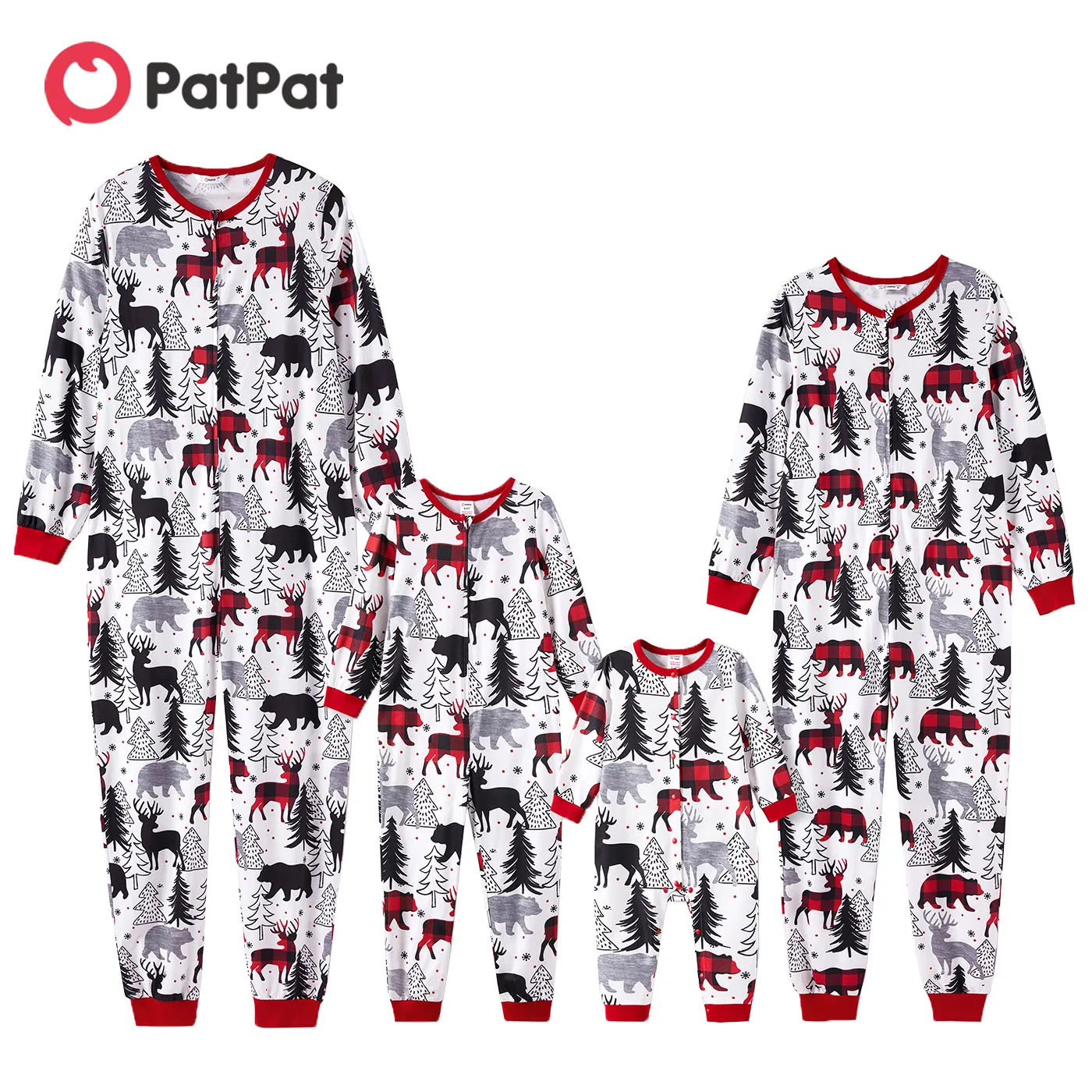 

PatPat Christmas Family Matching Allover Print Long-sleeve Zipper Onesies Pajamas (Flame Resistant)