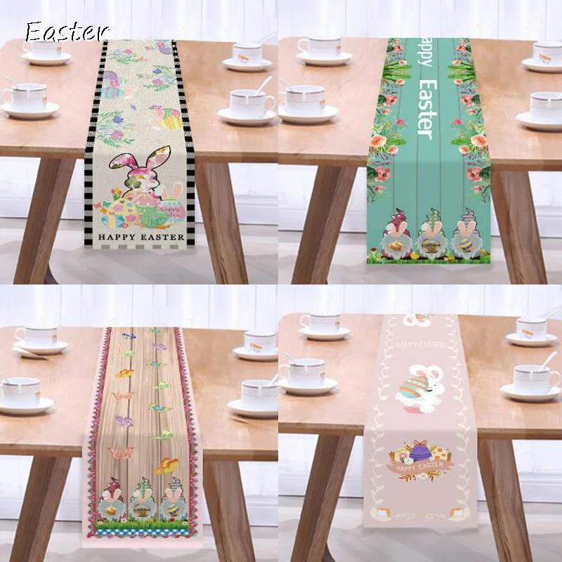 

NEW Natural Jute Burlap Easter bunny eggs printed bed table runner flag cloth cover kitchen dining tablecloth home party decor