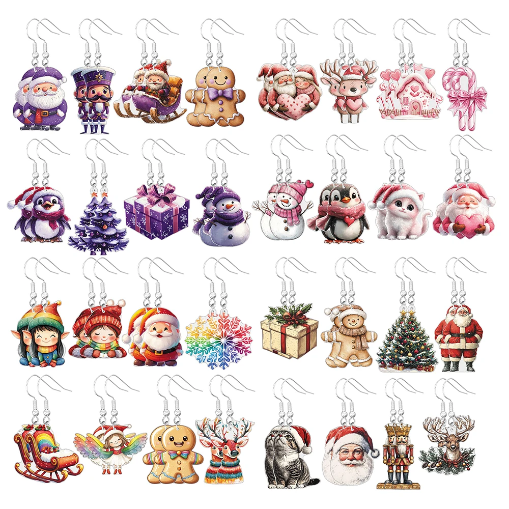 Christmas Earrings for Women Cute Cartoon Fun Animals Santa Claus Gingerbread Man Snowman Gift Tree Nutcracker Penguin