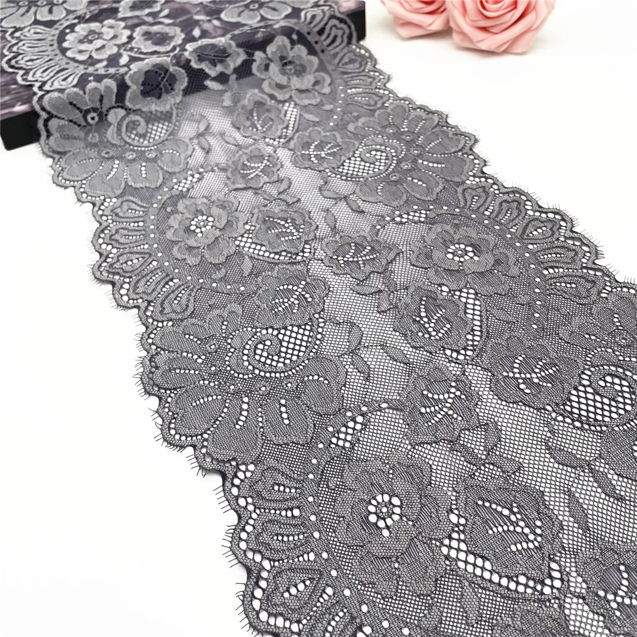 

NEW 3y/Lot Width 9 inch(23 ) Dark Grey Elastic Eyelash Lace Trim Lingerie Sewing Craft DIY Apparel Fabric Garment Accessory