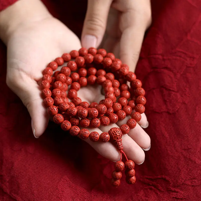 108 Браслеты цвета Киновари для мужчин и женщин шестигранная мантра круглые