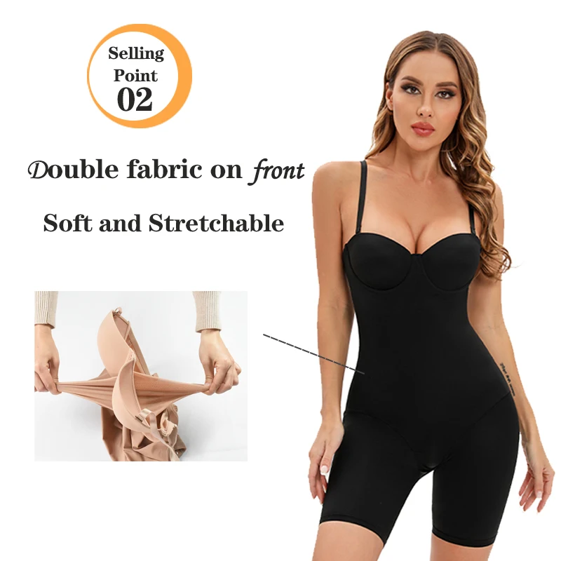 Women Body Shaper Bodysuit Skinny Romper Shapewear With Underwire Cup Stretch Body's Black Jumpsuit