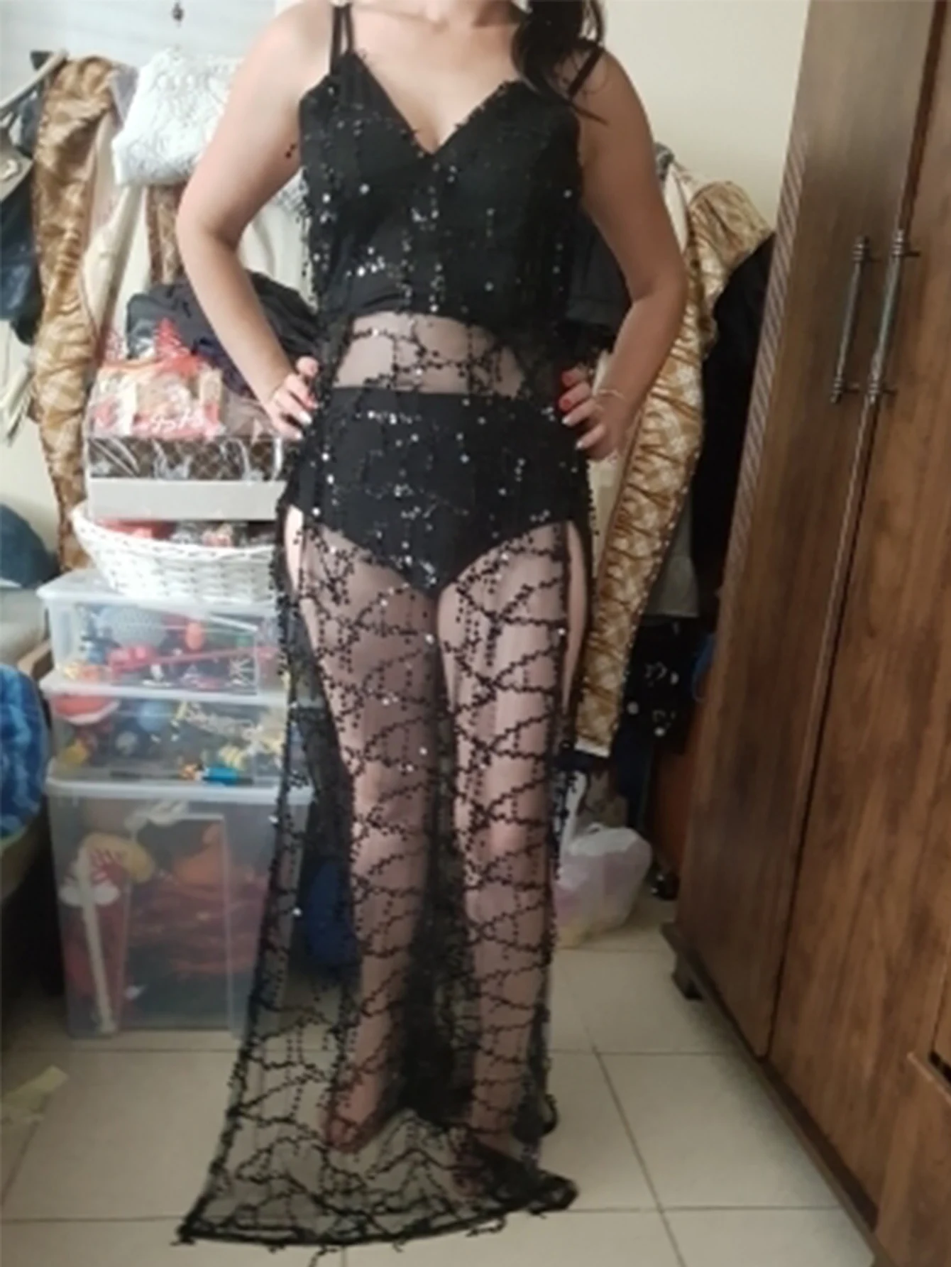 Сексуальное платье с длинным открытым спинкой, черное золотое платье из сетки, облегающее, макси, элегантное, роскошное, ночная одежда для ночного клуба «Вестиос он».