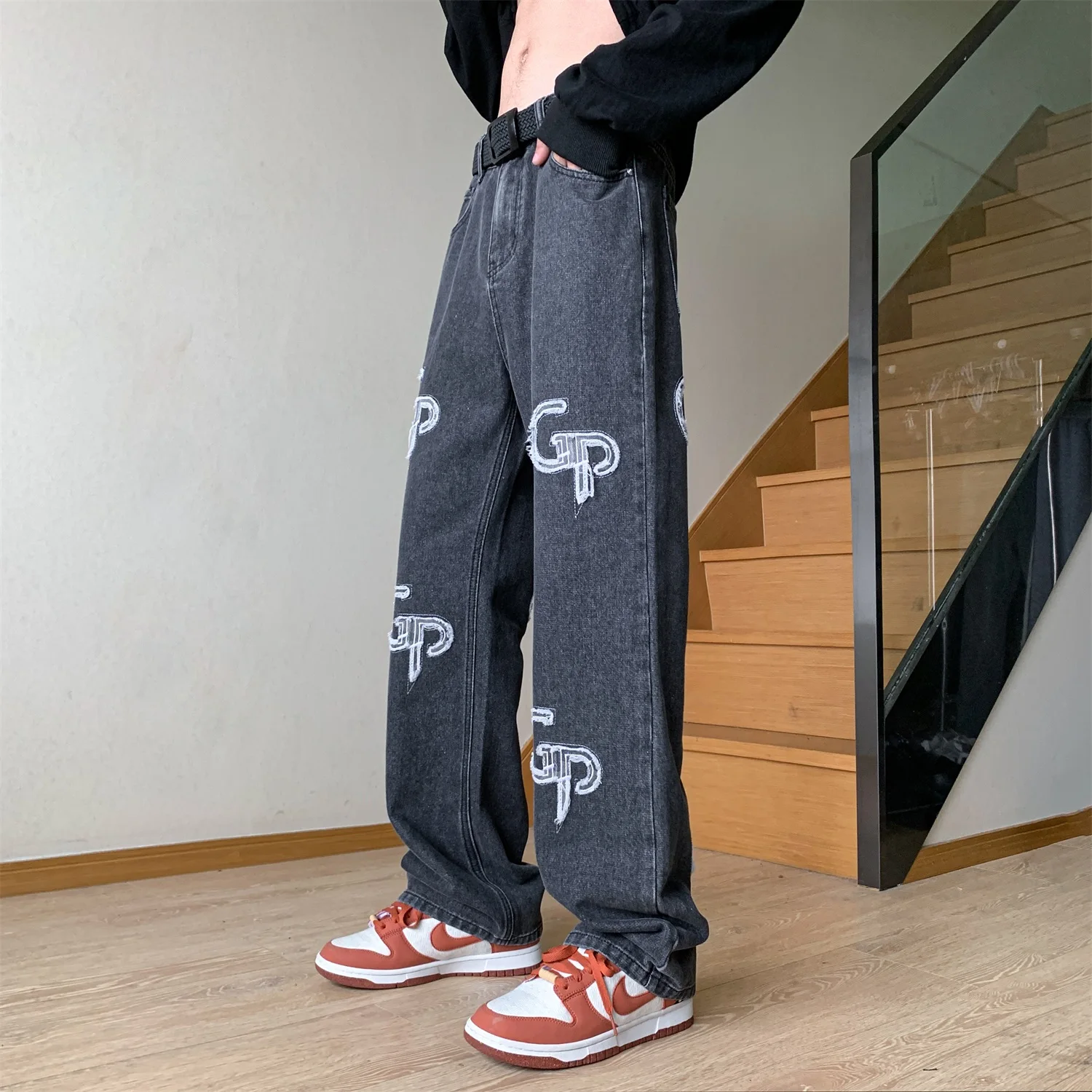 Jeans For Men 2023 Fashion Streetwear Baggy Jeans Man Hip Hop Y2k Youth Trousers Cross Denim Pants Men Cargo Pant Punk Clothing