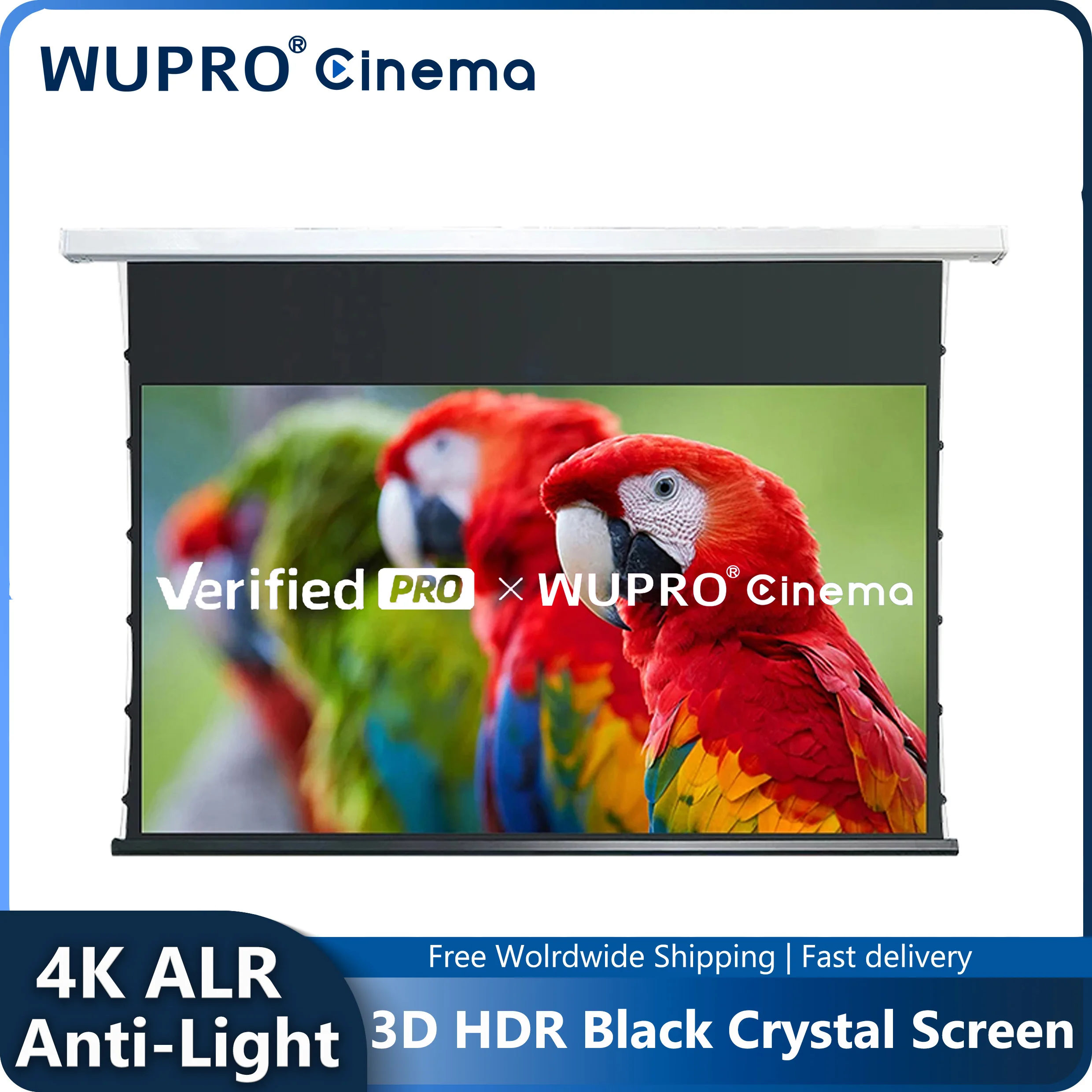 Новый проекционный экран 4K ALR Wupro Black Crystal Drop Down с моторизованным 92-120 дюймов для