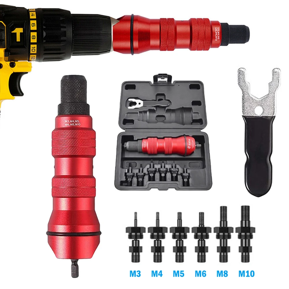 

M3~M10 Cordless Electric Rivet Nut Tool Converter Insert Nut Tool Rivet Nut Kit 12V Drill Adapter Kit