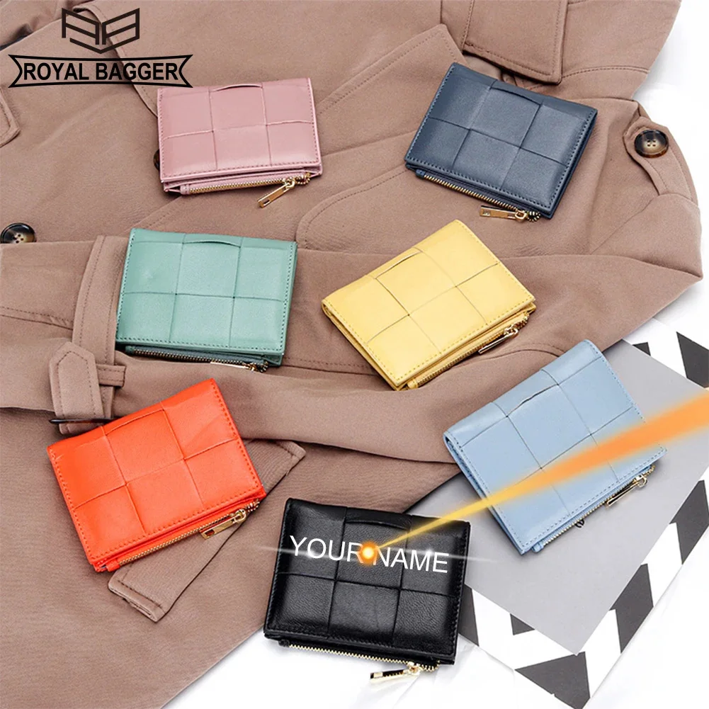 

Bagger Knitting Short Wallet for Women Genuine Sheepskin Leather Zipper Coin Purse Female Fashion Money Clip 2039