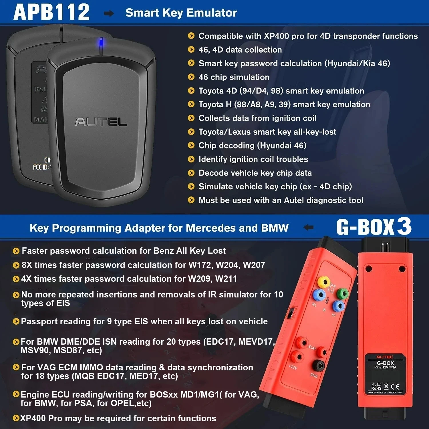 Autel GBOX3 Инструмент для программирования ключей G-BOX Mercedes-Benz BMW Toyota 4A Программатор