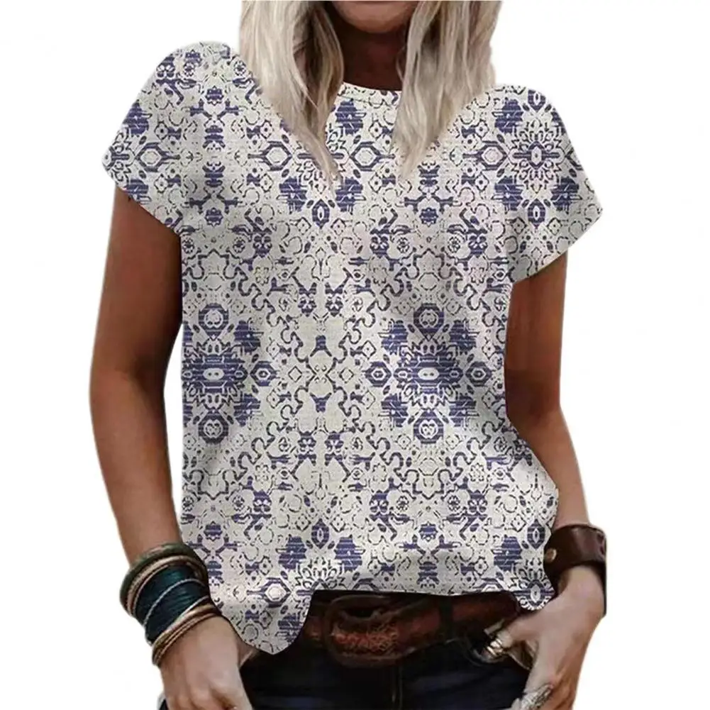 

2022 Fashion Women T-shirt Vintage Style Loose Type O-neck Flower Print Short Sleeve Lady Tops Daily Clothes Street Wear