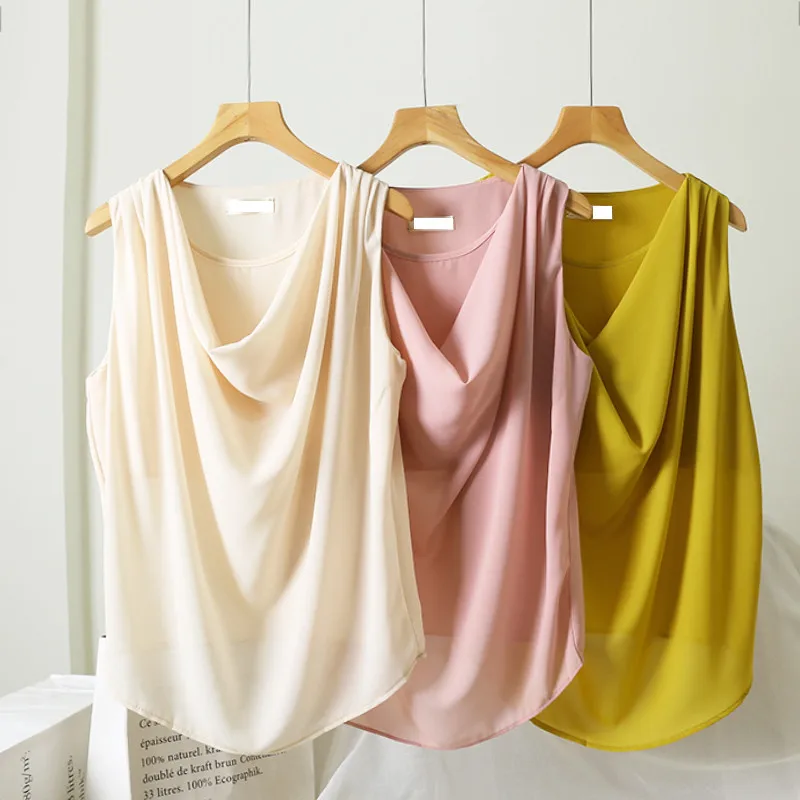 

2022 Chic Sexy V Neck Sleeveless Chiffon Tank Top Women Summer Style Blouse Female Casual Loose Shirts Solid Vest Tops Clothing