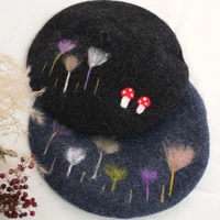 qiuneey creative design women beret novelty cute mushroom cap handmade faux felt wool flying dandelion elegant lady winter hat