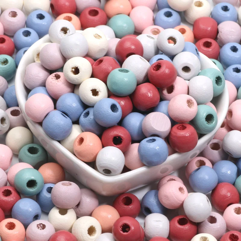 Круглые деревянные разноцветные бусины 8/10/14 мм 50-200 шт