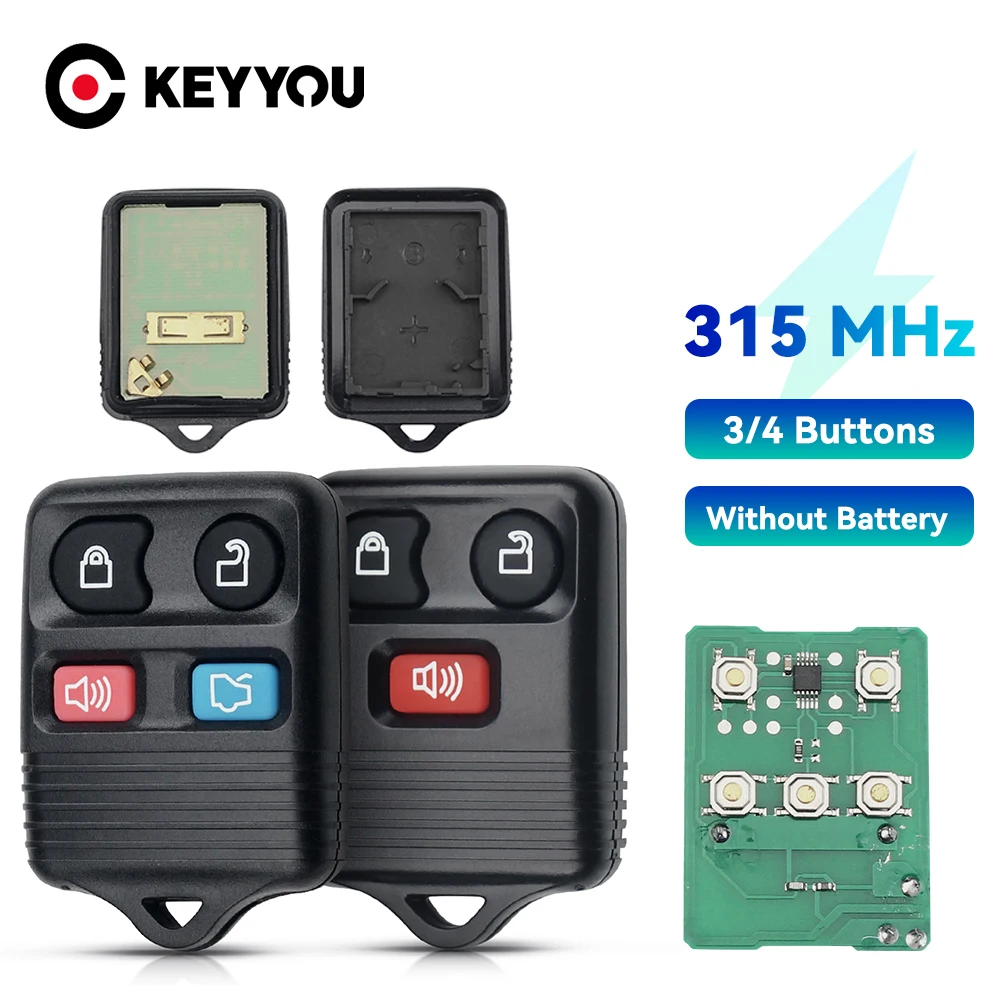 

KEYYOU Remote Control Key Shell For Ford Focus Escape Explorer Taurus 1998-2010 Transmitter 3/4 Buttons 315Mhz No Battery