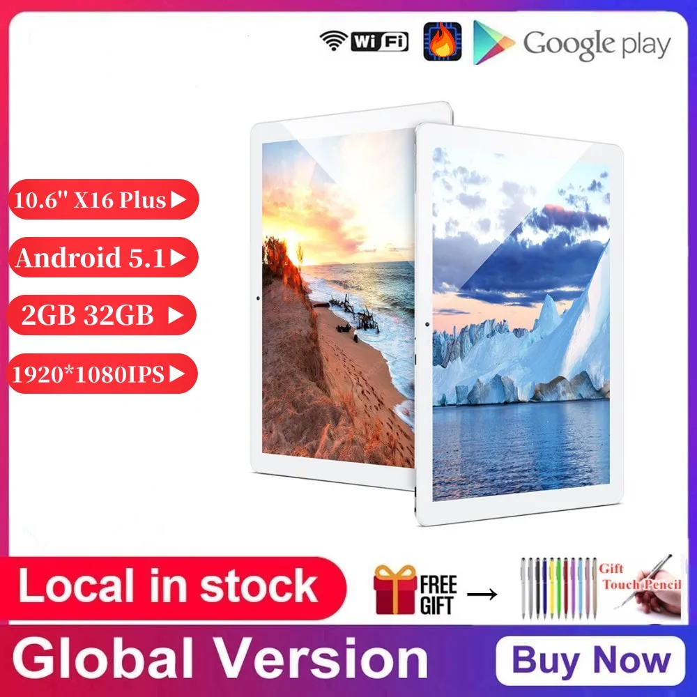 

10.6 Inch Android 5.1 Lollipop X16 Plus Tablet PC Intel Atom Z8300 Quad Core 2GB RAM 32GB ROM Dual Cameras 1920*1080IPS 6000MAh