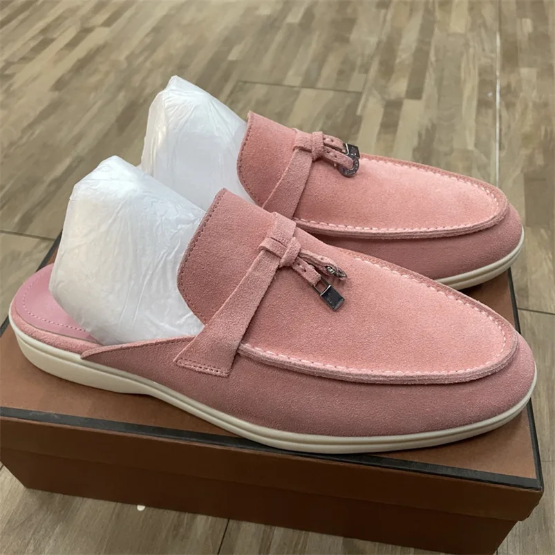 High Quality Women's Summer Cashmere Fashion Flat Loafers Women's Locking Pendant Comfortable Loafers Casual Women's Sandals.
