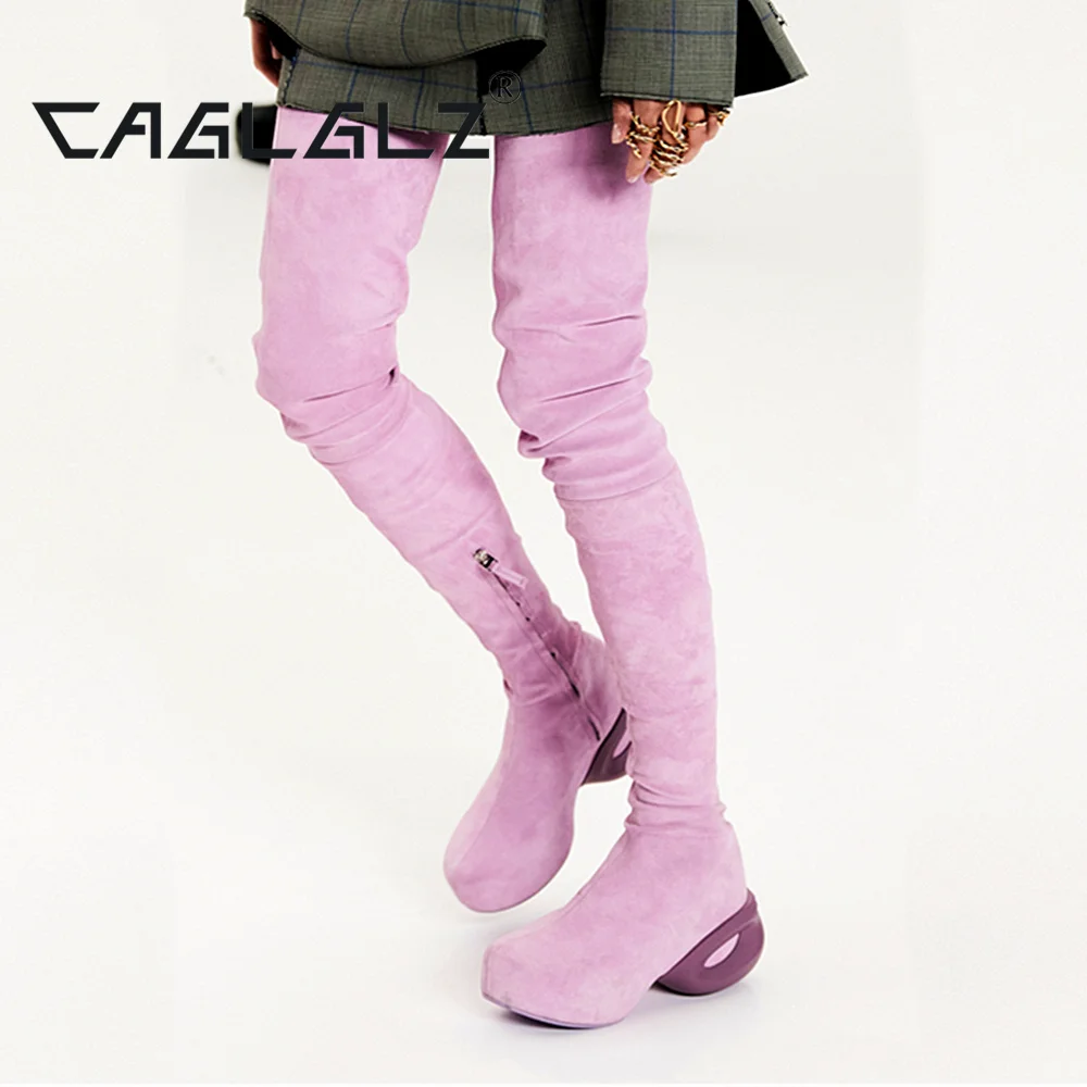 2023CAGLGLZ Lacquer leather knee boots, elastic fashion banquet, sexy runway show, thick soled thigh boots for women