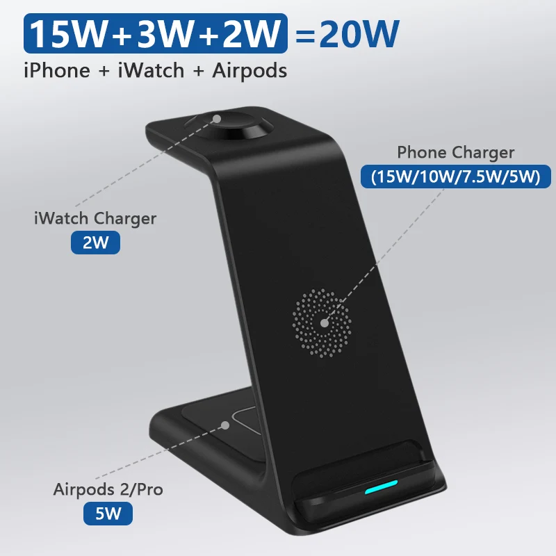 3 in 1 wireless charger for iphone 131211 proxxr 20w qi fast charging dock station for apple watch 6 5 4 3 2 1 se airpods free global shipping