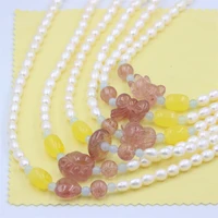 natural stone amber aquamarine strawberry quartz fox heart paw bowknot waterfresh pearl elastic rope brecelets jewelry for women