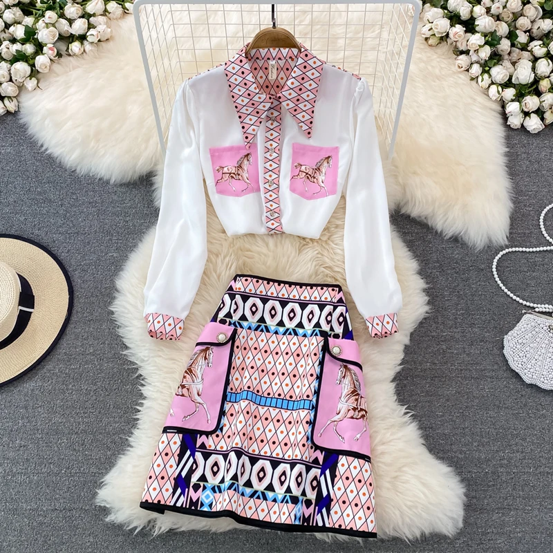 

Dresses For Women 2022 Elegant Fashion Dress Suit Long Sleeve Dress Two-piece Female Palace Print Midi Dresses Vestidos 220280