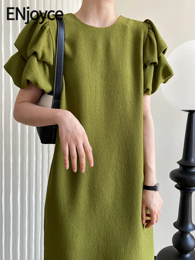 

Женское винтажное платье во французском стиле ENjoyce, зеленое повседневное Свободное длинное платье с рукавами-фонариками и юбкой, для лета