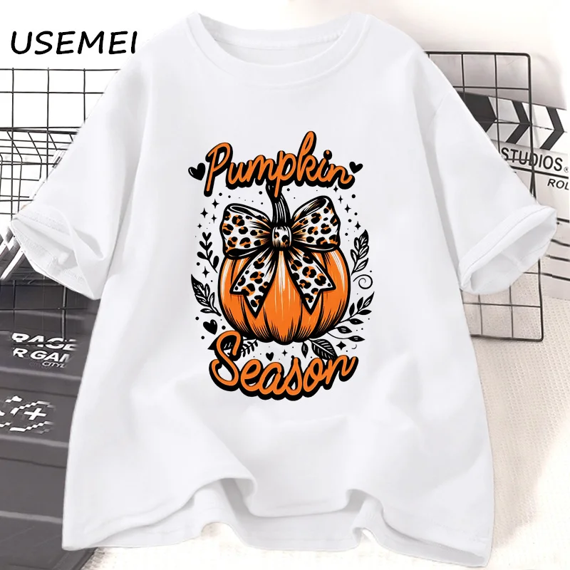 Сезон тыквы футболка с бантом ретро Хэллоуин осенний дизайн осенняя Футболка