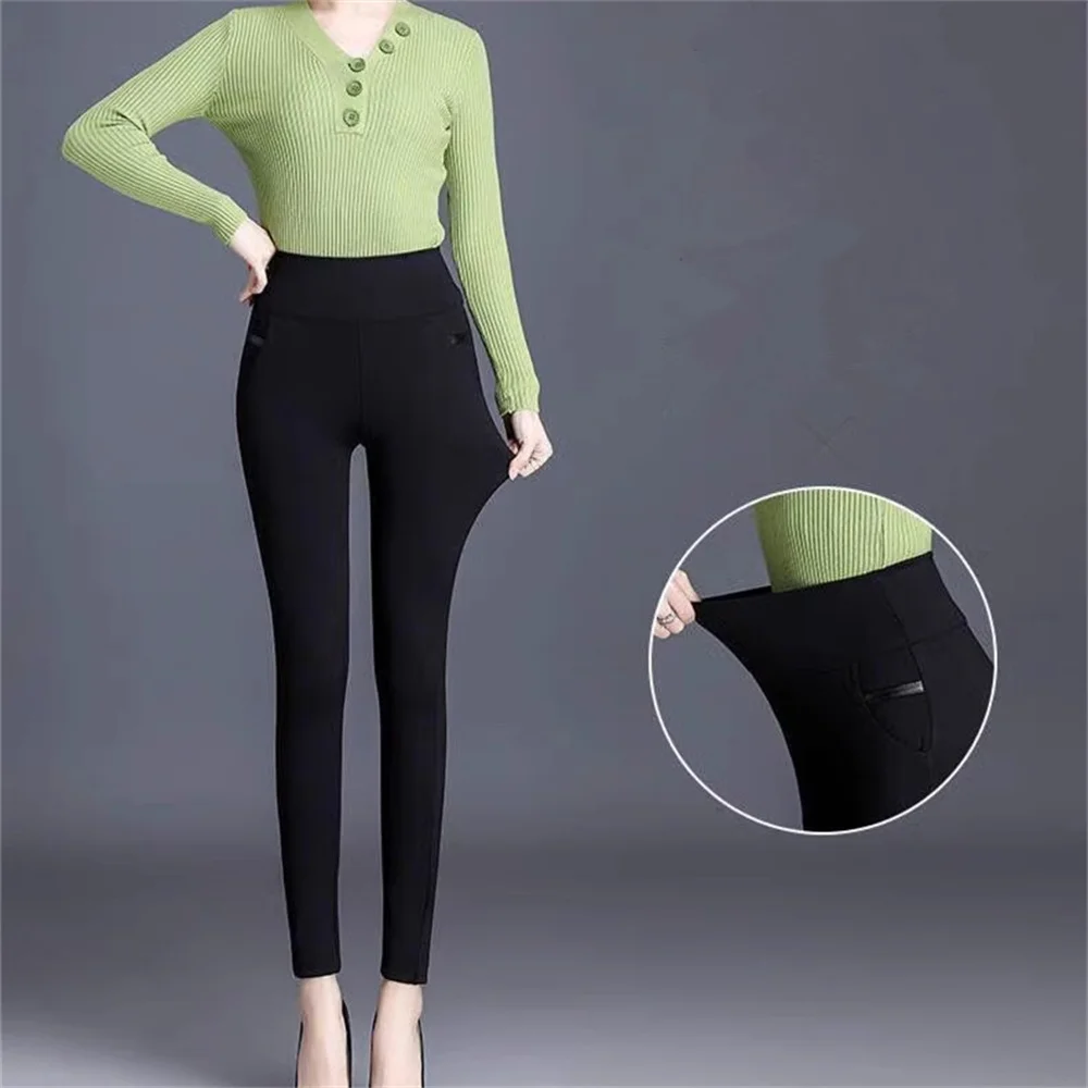 Зимние теплые леггинсы женские облегающие чулки большого размера эластичные