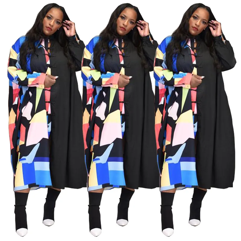 

Summer African Dresses for Women African Women Long Sleeve O-neck Printing Polyester Dress African Clothes Women