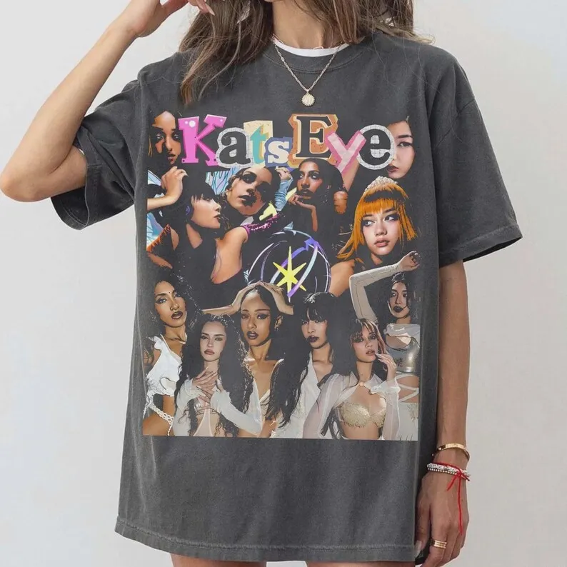 Футболка с короткими рукавами и хлопковым принтом Katseye Kpop Graphics, винтажная рубашка Katseye Wildworld Chaos Tour, мужская и женская уличная одежда, топ (art.: 3920dc1f46fef) - 3920dc1f46fef