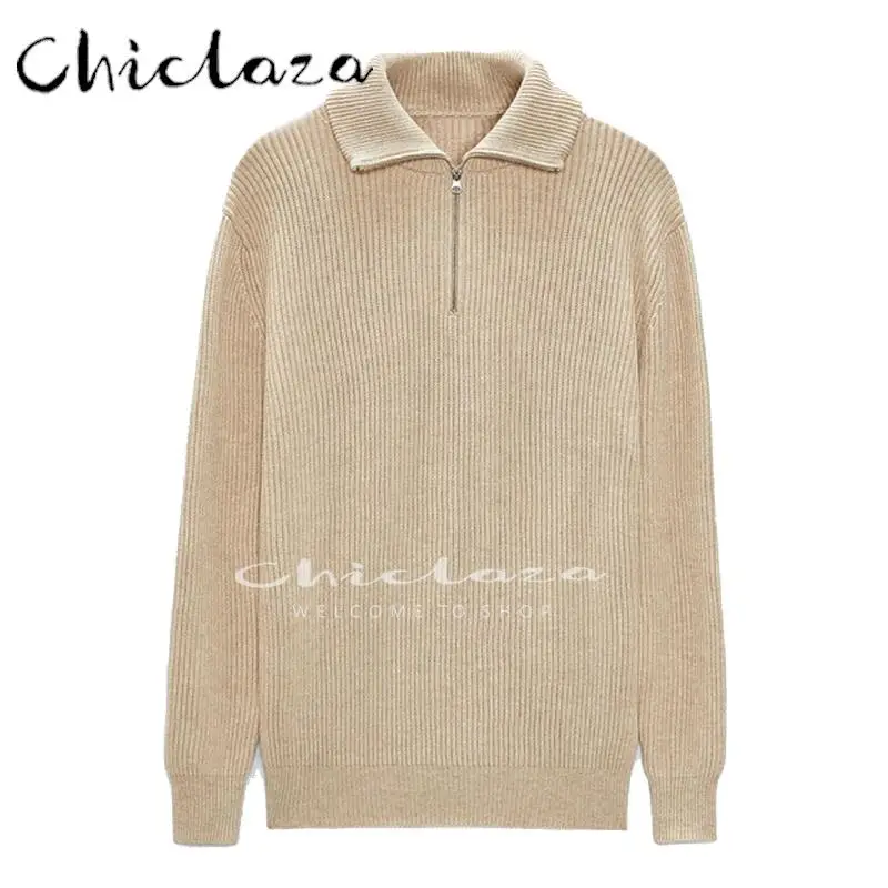 CHICLAZA 2022 Autumn Men Half Turtleneck Zip Knit Sweater Top Male Solid Long Sleeve All-Match Simple Pullover