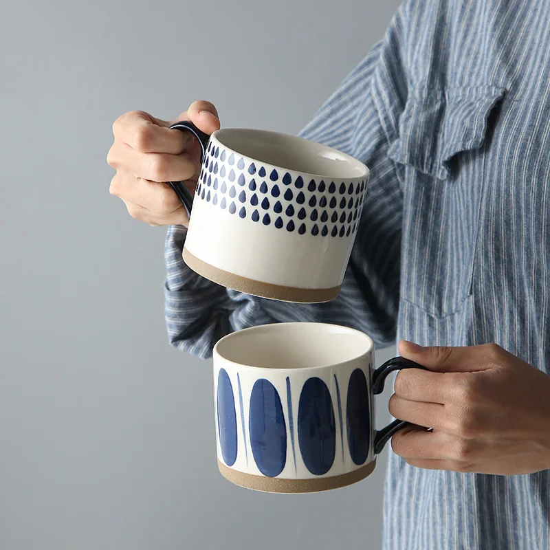 

450ML Nordic Ceramic Cup Coffee Mug with Handle Retro Large Capacity Japanese Milk Water Mug Coffee Cup Breakfast Oatmeal Cup