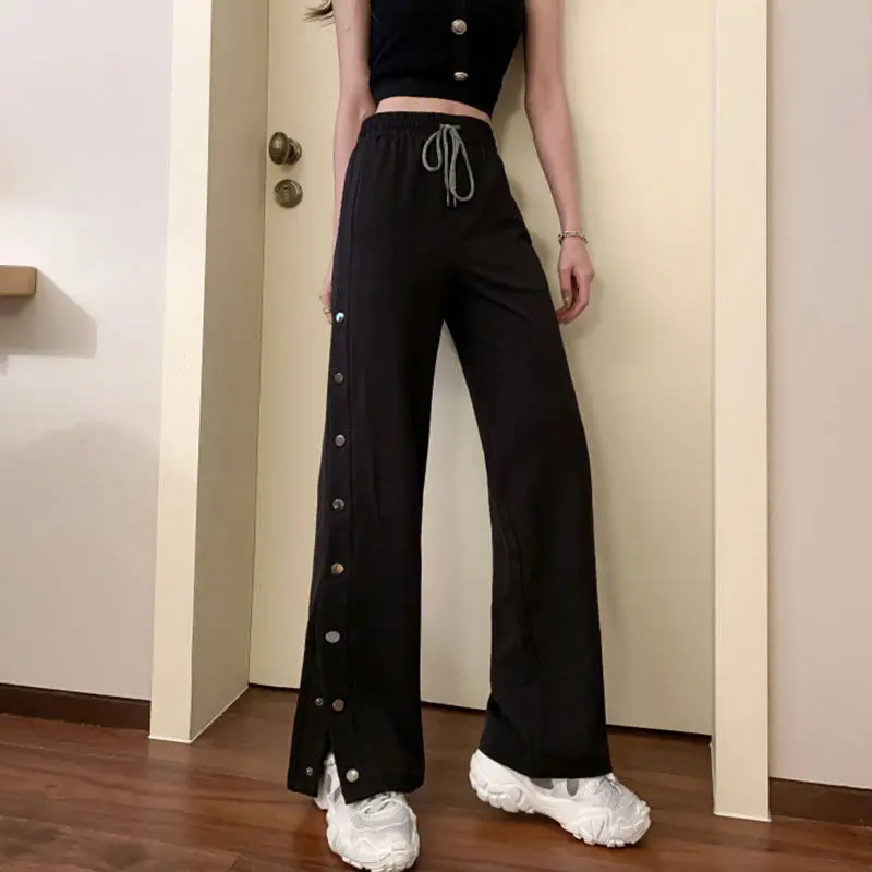 

Personalized retro breasted split straight leg pants women 2023 spring Korean version wide leg pants casual long pants female
