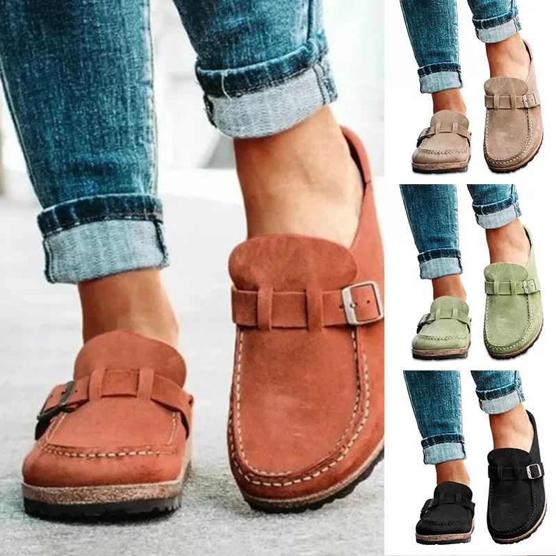 

2022NEW New Retro Casual Women Flats Plus Size Slip on Loafers Half Drag Round Toe Women Flats Autumn Sneakers Ladies Women Shoe