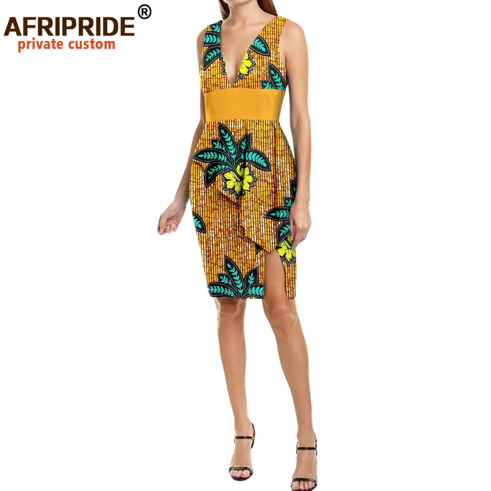 2022 Summer African Dresses for Women Party Print Elegant Dress for Lady Sexy Fashion Casual Dress with Belt Wax Attire A2125011