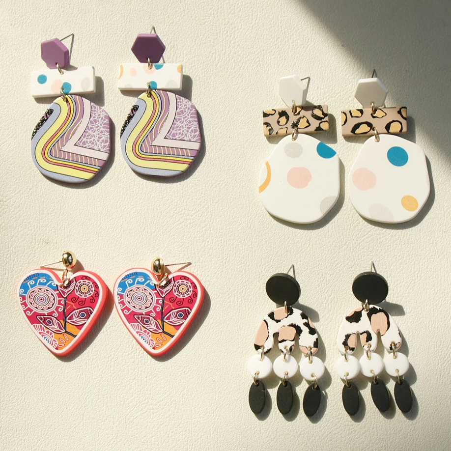 

Cute Red Heart Purple Leopard Earring Exaggerated Large Stud Earring for Women Young Girl Acrylic Jewelry Accessories Pendientes