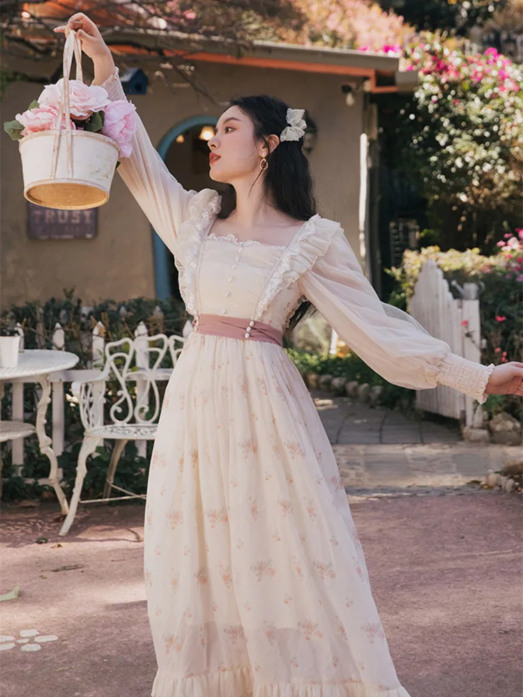 

Женское платье принцессы в стиле ретро, элегантное красное платье с бантом, буффами на рукавах и квадратным вырезом, эластичные синие плать...