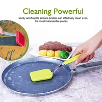 1pc portable hand held silicone cleaning brush kitchen degreasing tableware stainless steel handle pot scrubbing kitchen gadgets