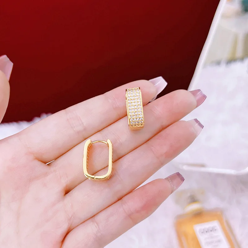 Boho Chunky Copper Hypoallergenic Square Circle Earrings For Women 2023 Fashion Shiny Zircon Trendy Ear Jewelry Wedding Gift