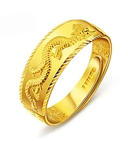 24k gold ring for man luxury engraving dragon adjustable ring fashion jewelry male two color yellowwhite gold finger ring gift
