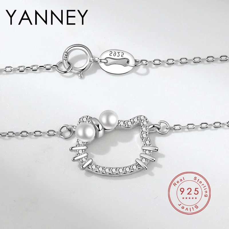 

YANNEY 2022 New SSilver Color Luxury Pearl Zircon Kitty Pendant Necklace For Women Fashion Birthday Delivery Gift Jewelry