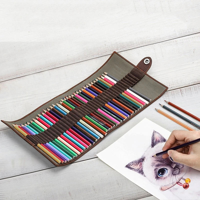 

PU Leather Rollup Pen Bag Creative Vintage Pencil Case Pouch Storage Holder Arts Makeup Cosmetic Organizer for Artists Students