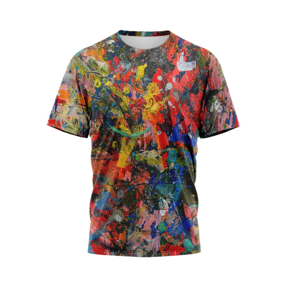 3D All Over Print Summer Casual T-Shirt for Men Round-Neck Short Sleeve Dazzling Pigment T-Shirt Oversized Street Doodle Tops