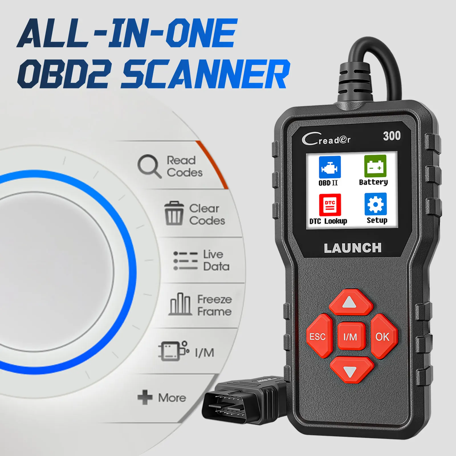 Фото Диагностический сканер Launch Creader 300 OBD2, профессиональный инструмент для сканирования, многофункциональный диагностический сканер для различных систем, считыватель кодов неисправностей с функцией чтения кодов ошибок. №2