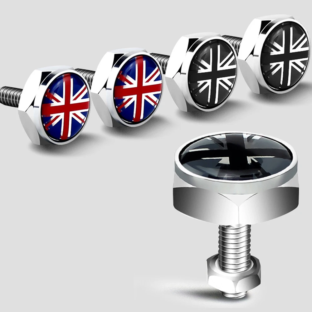 

4Pcs For BMW Mini Cooper JCW One S Countryman Car License Plate Frame Fixed Bolt Screw Nut Caps Union Jack Emblem Accessories