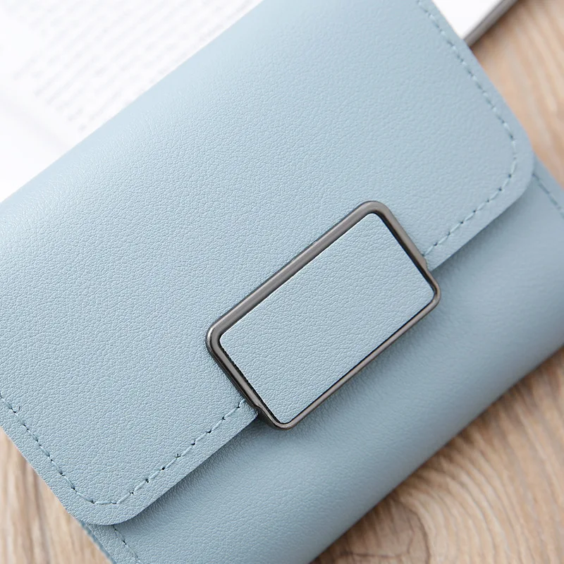 Women Wallets 2022 PU Leather Short Coin Purses Female Fashion Solid Color Three Fold Card Holder Simple Rectangular Lock Wallet | Багаж и
