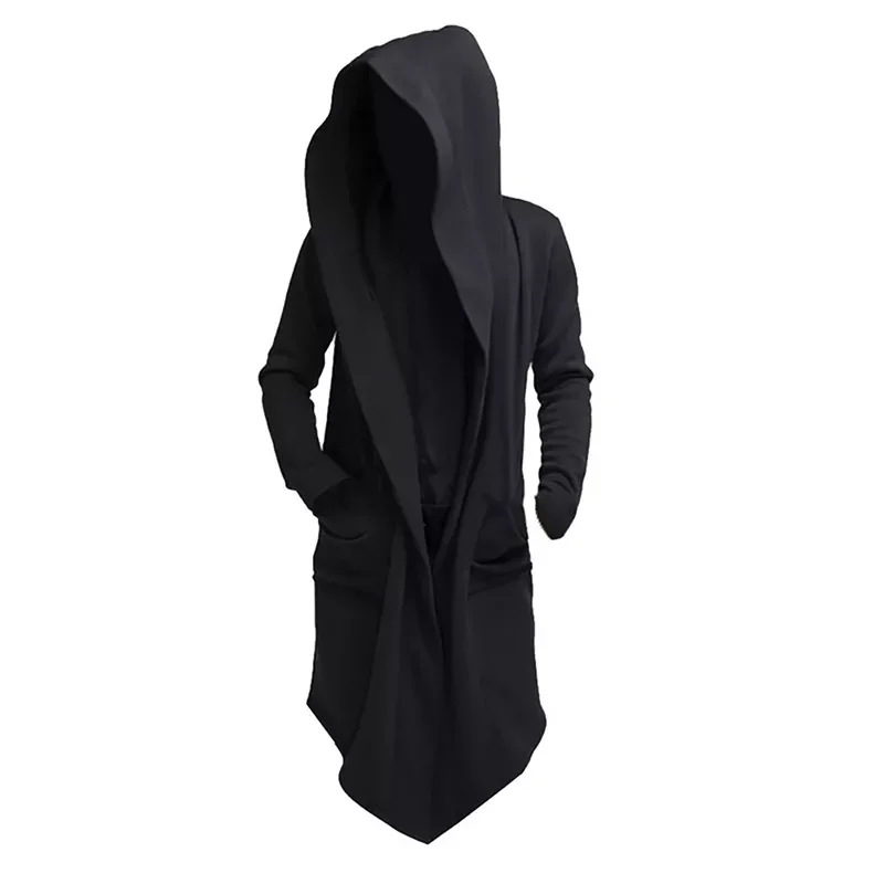 

NEW IN Unisex Casual Open Stitch Hooded Long Cloak Cape Coat Men Women Solid Pocket Loose Cloak Coat 2021 Men Mantle Hooded Swea